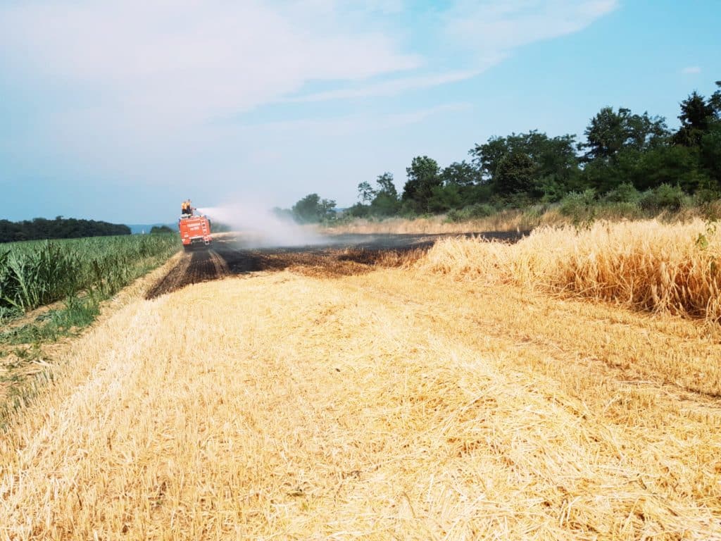 Einsatzkräfte beim Löschen eines Flurbrands im Löschgebiet Zettling – gemeinsame Brandbekämpfung durch mehrere Feuerwehren